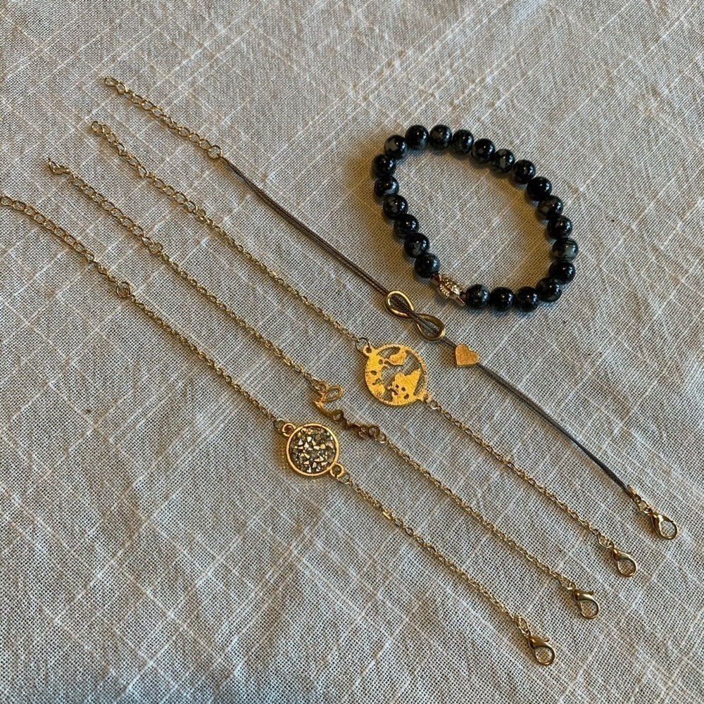 Trendy boho set of 5 chain bracelets love festival gold beaded bohemian - Picture 2 of 5
